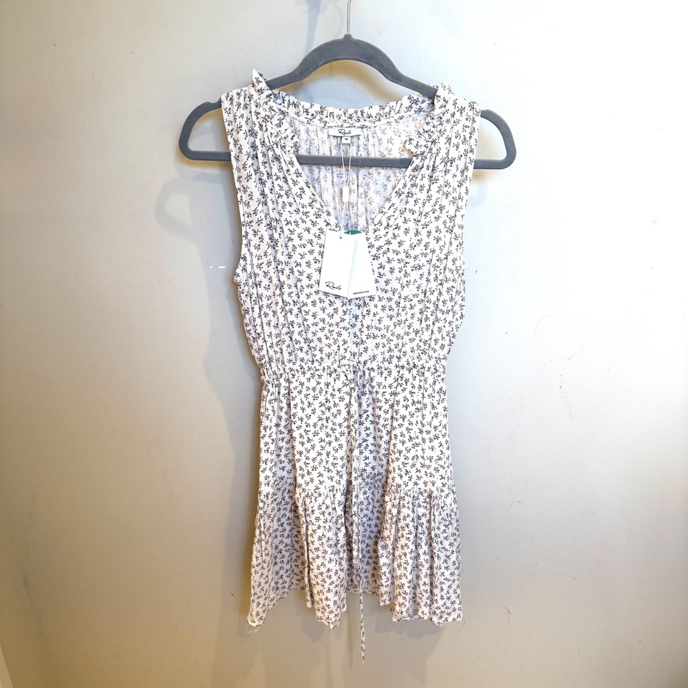Rails Albany Bella Floral Linen Blend Mini Dress White Black XS‎ NWT